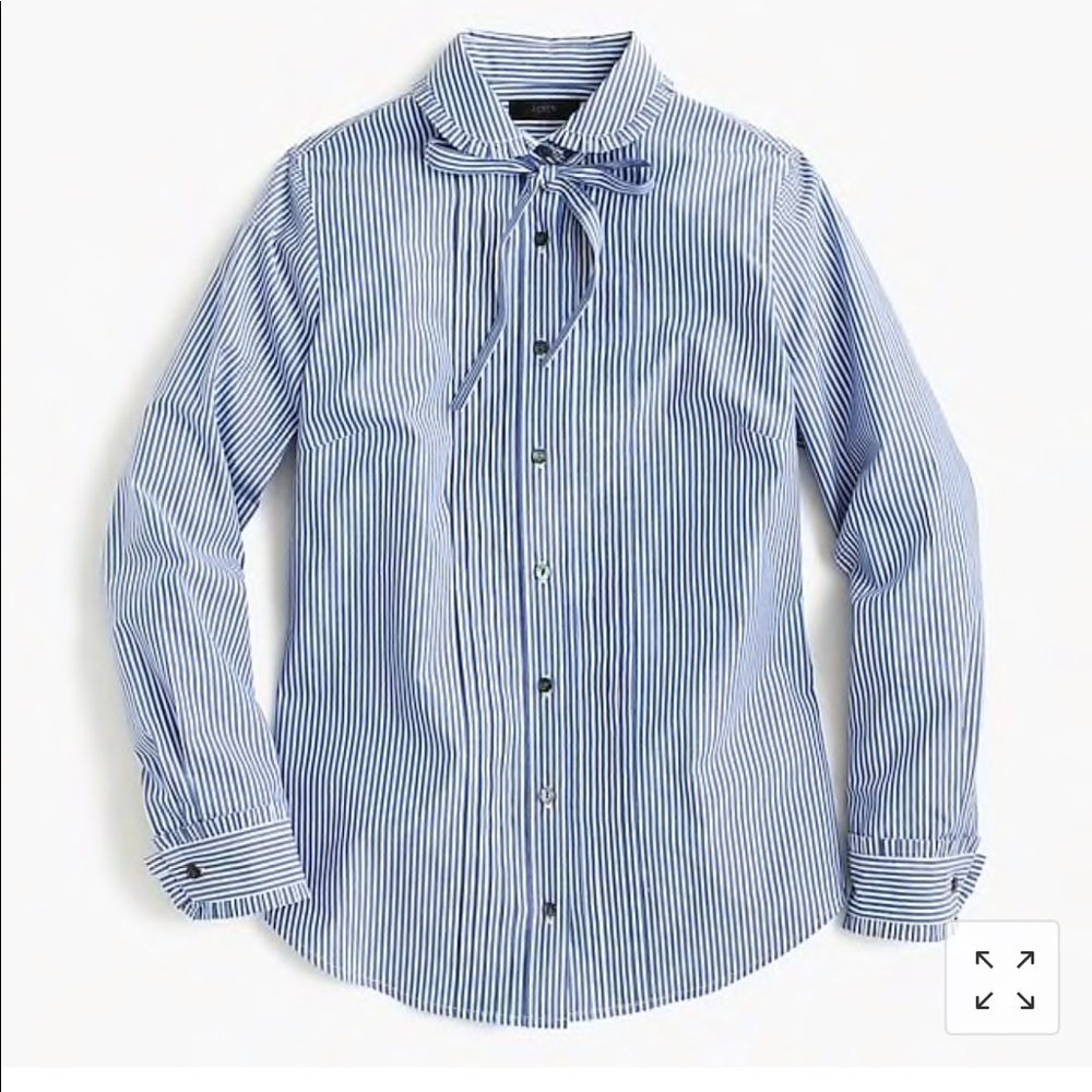 J. Crew Striped Tie-neck Tuxedo Shirt with Ruffles